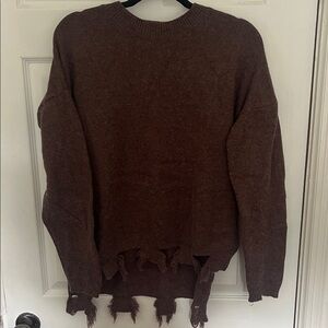 SADIE & SAGE Brown Raw Edges Angora Knit Sweater